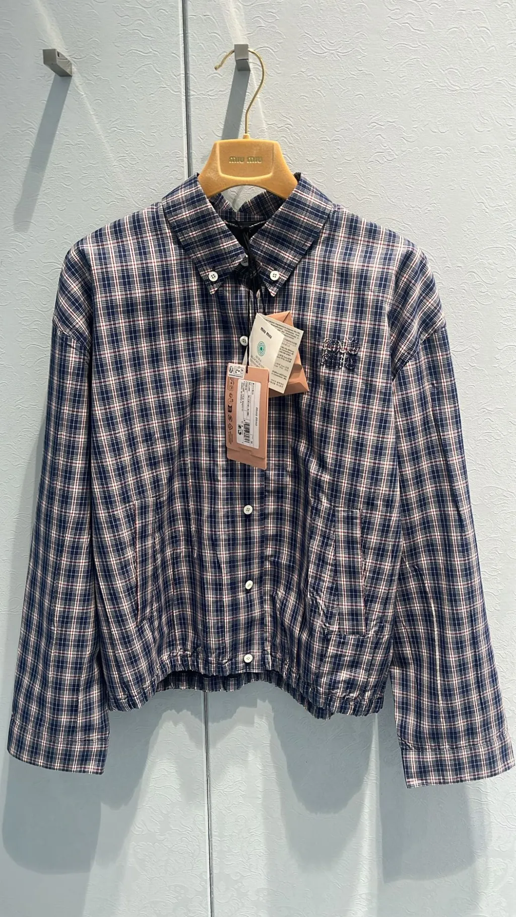 Miu Miu Logo-Embroidered Checked Shirt Jacket