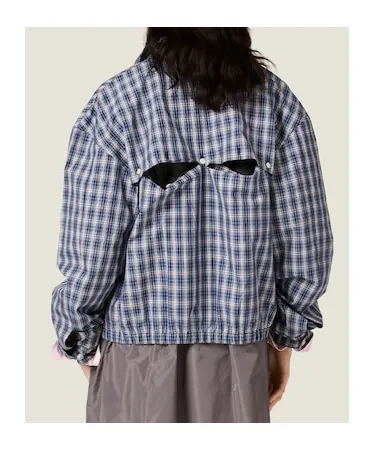 Miu Miu Logo-Embroidered Checked Shirt Jacket