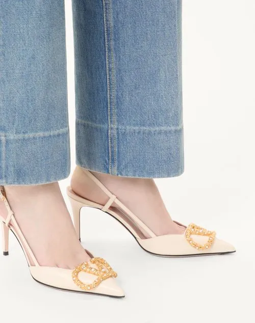 Vlogo Signature Slingback Calfskin Pump With Jewel Logo 80Mm