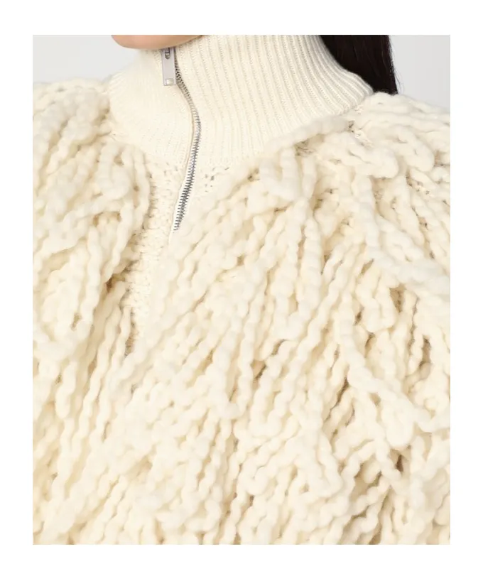 White Wool Bomber Jacket With Fringes