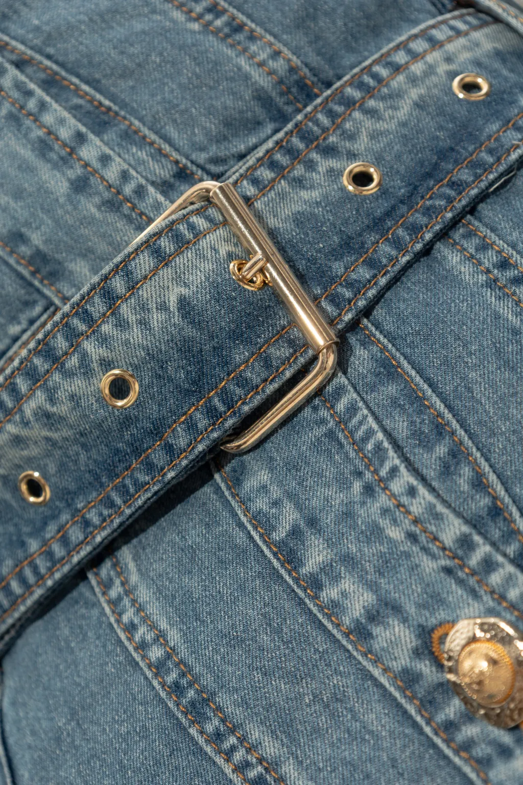 Balmain Belted Waist Long Denim Dress