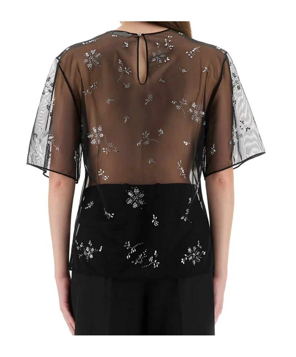 Crystal-Embellished Sheer Top