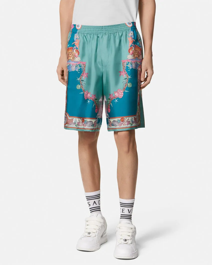 Versace Coral Theatre Print Elastic-Waist Shorts