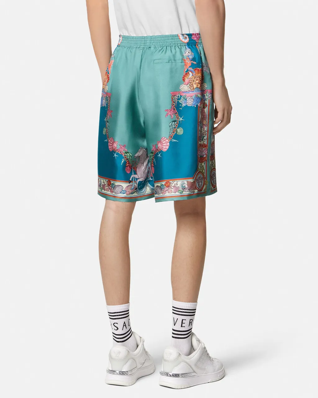 Versace Coral Theatre Print Elastic-Waist Shorts