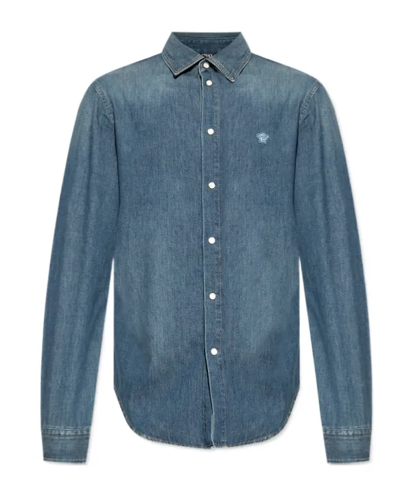 Versace Medusa Patch Long-Sleeve Denim Shirt