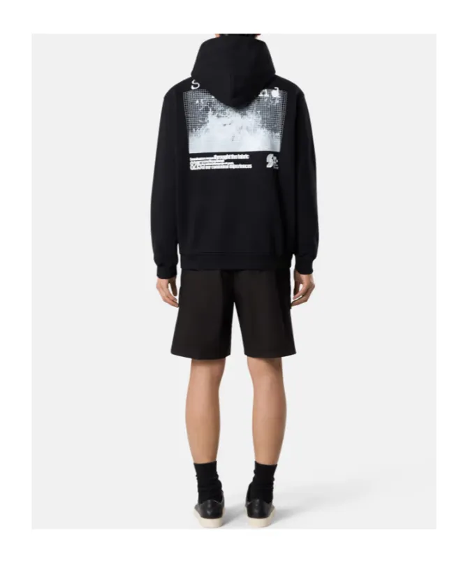Oversized Fit Hooded Sweatshirt With Motif Grid Print Two