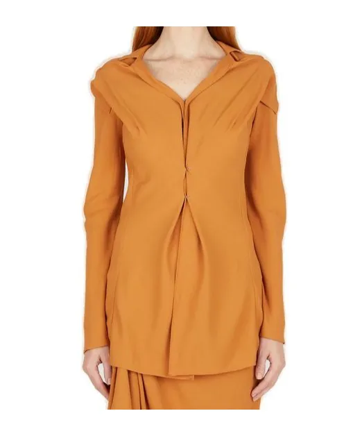 Kiko Kostadinov Long-Sleeved Cut-Out Front-Slit Blouse