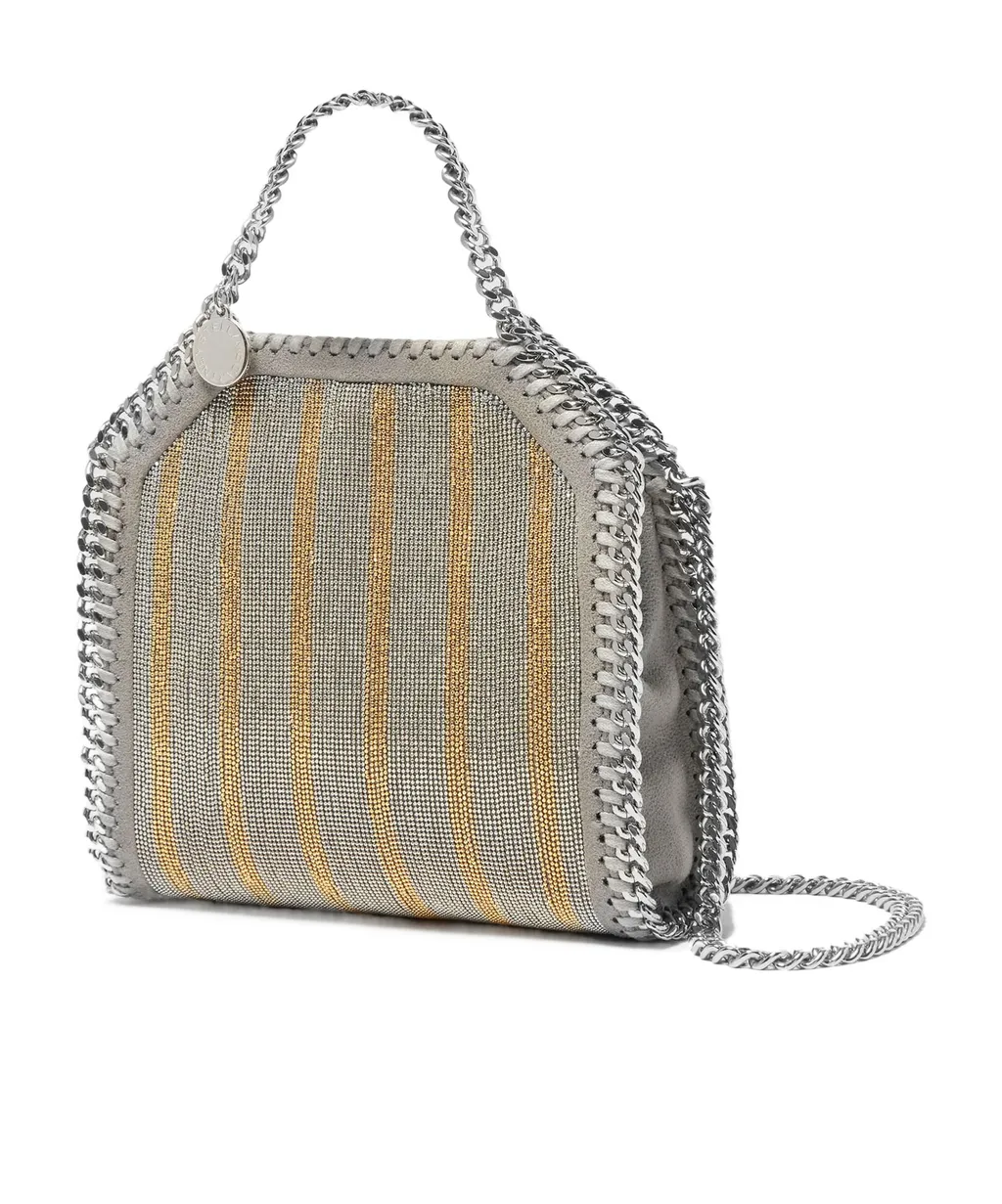 Stella Mccartney Falabella Metallic Chain-Embroidered Tiny Tote Bag