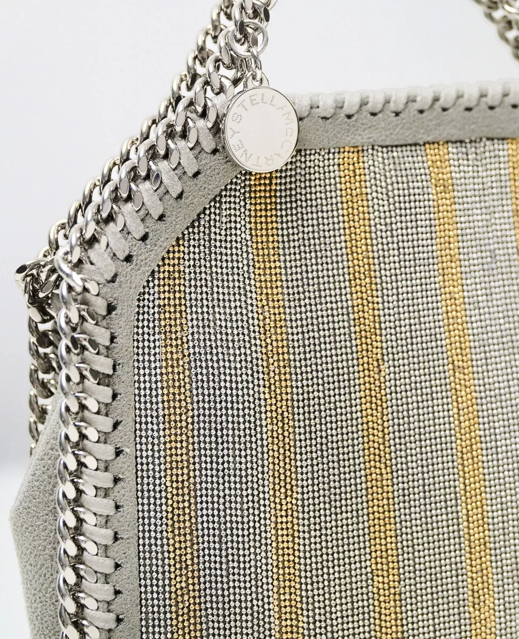 Stella Mccartney Falabella Metallic Chain-Embroidered Tiny Tote Bag