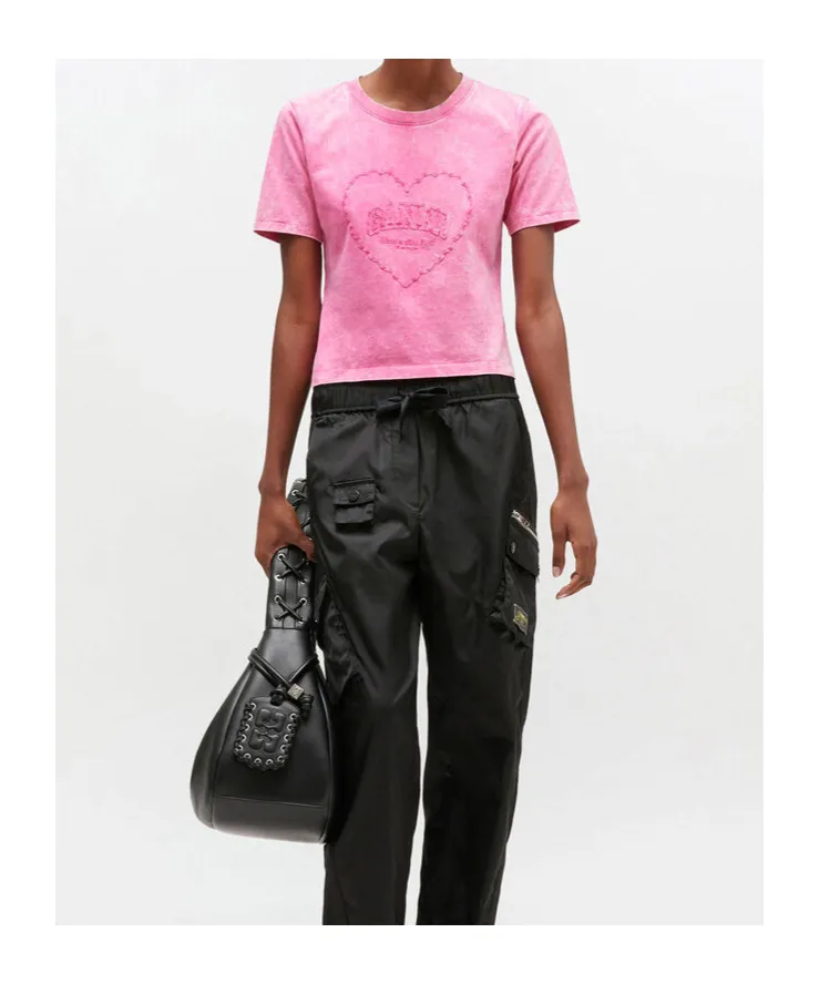 Pink Washed Heart Cropped T-Shirt
