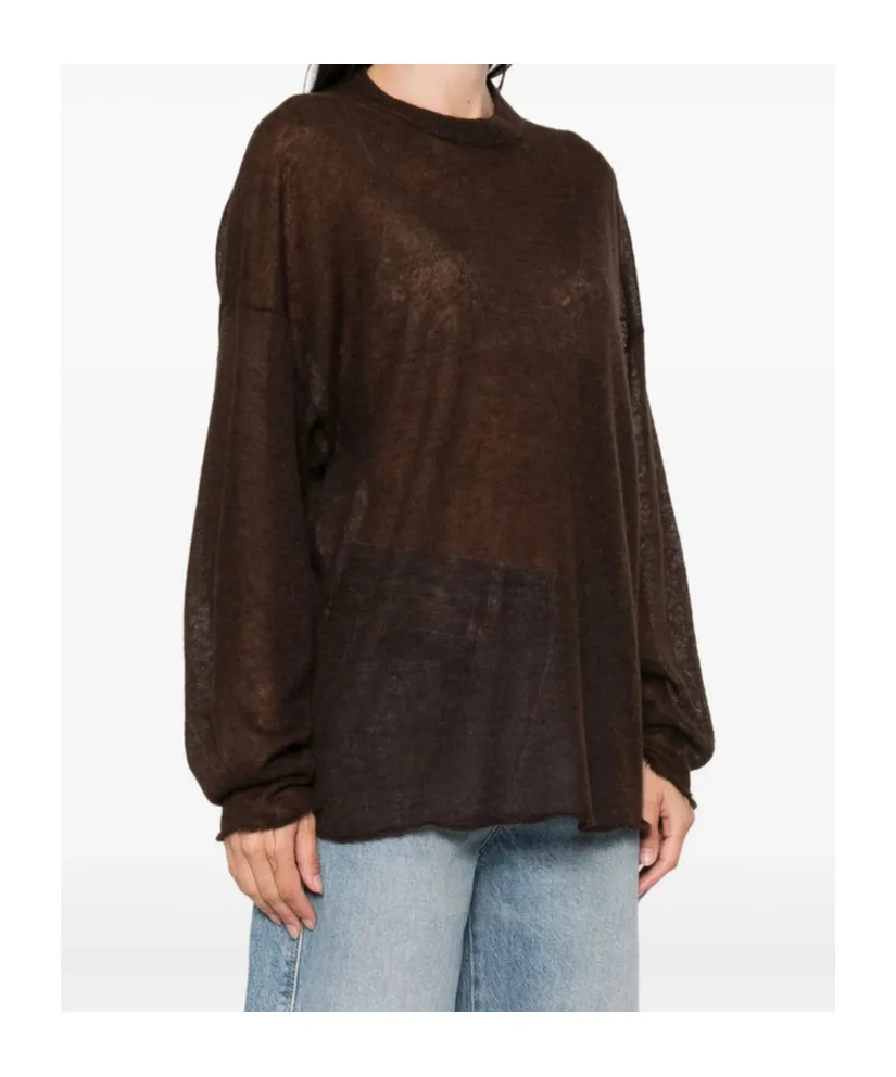 Frayed-Hemline Round-Neck Sweater