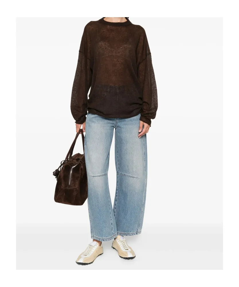 Frayed-Hemline Round-Neck Sweater