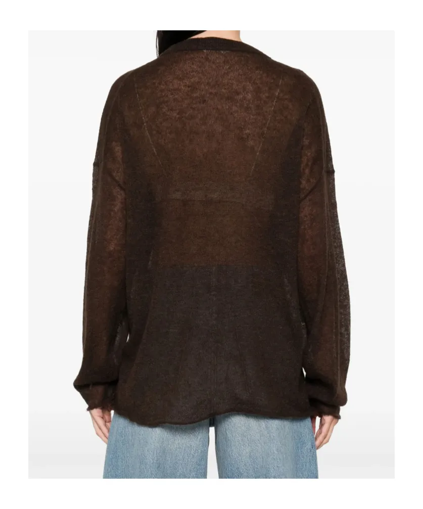 Frayed-Hemline Round-Neck Sweater