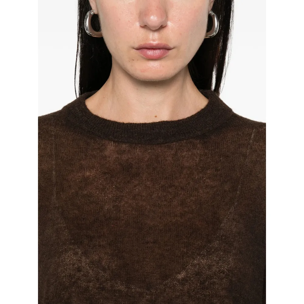 Frayed-Hemline Round-Neck Sweater