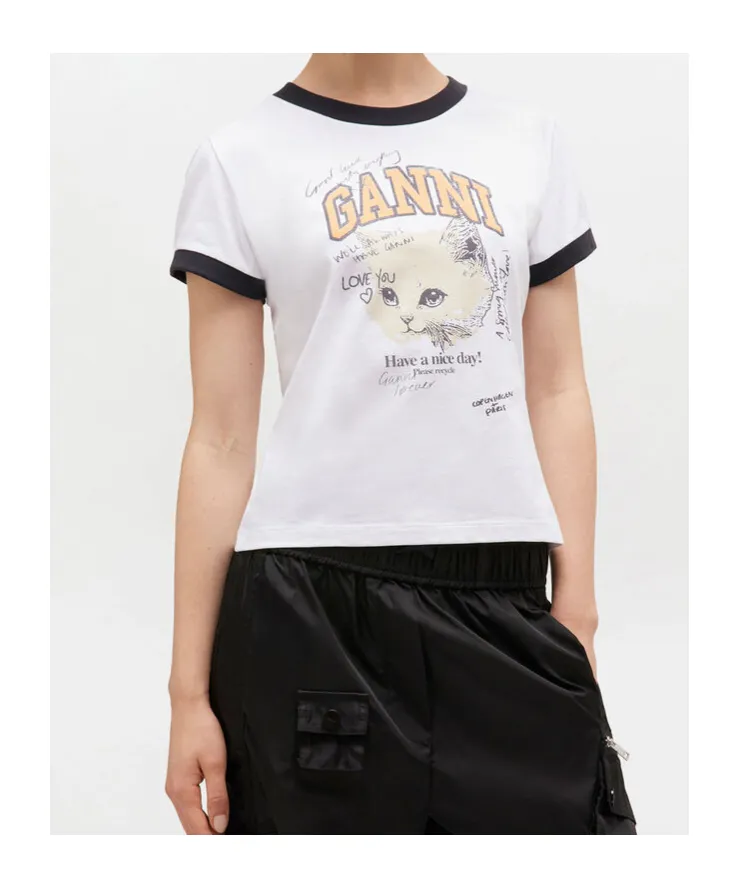 White Cropped Kitty T-Shirt