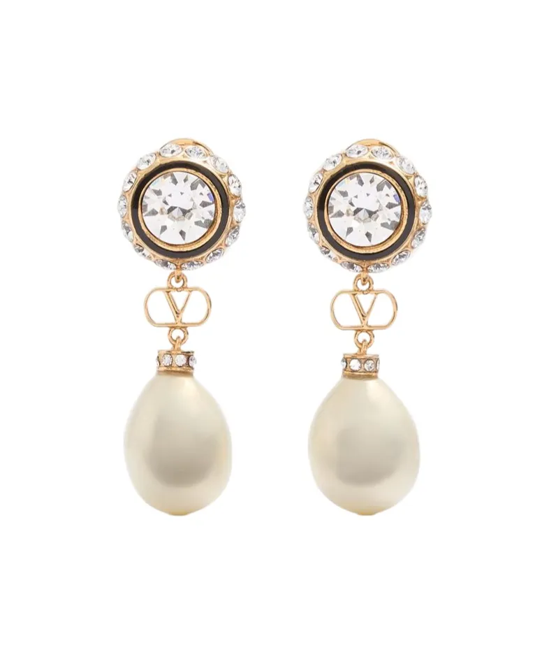Vlogo Signature Earrings In Metal, Enamel, Pearls And Crystals