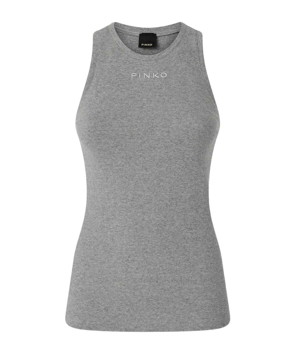 Pinko Logo Embroidered Ribbed Tank Top