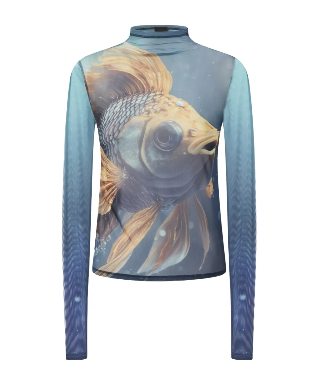 Fish-Print Mesh Top