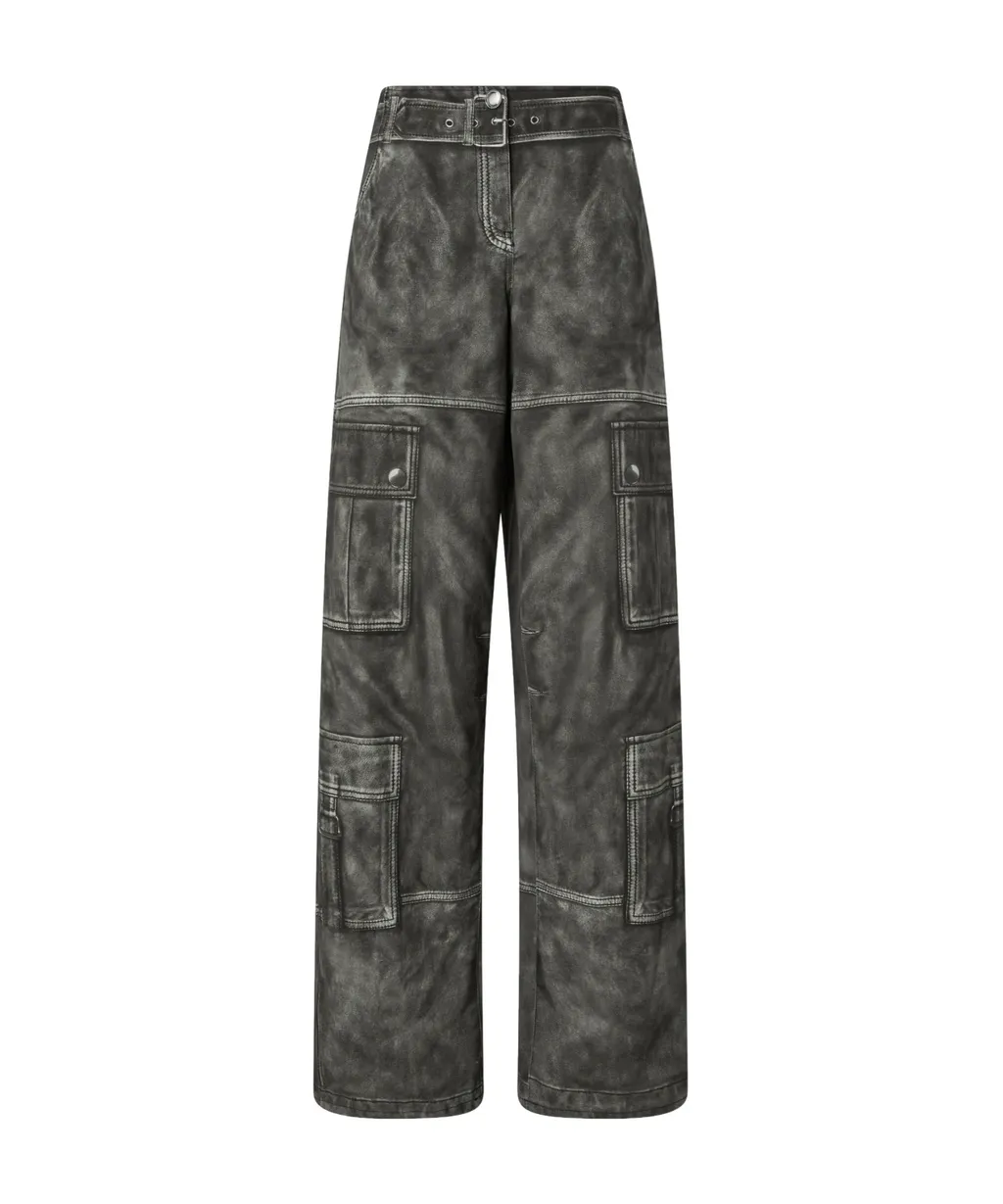 Wide-Leg Trousers With Leather-Effect Print