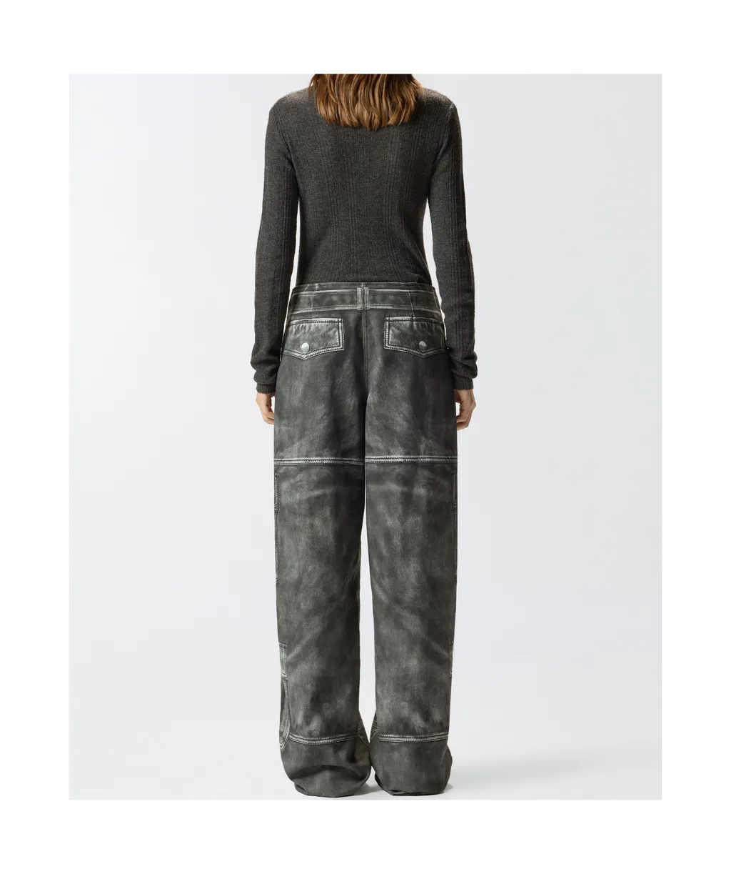 Wide-Leg Trousers With Leather-Effect Print