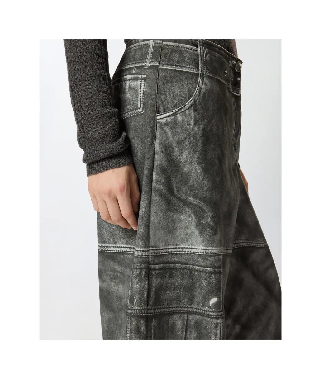Wide-Leg Trousers With Leather-Effect Print