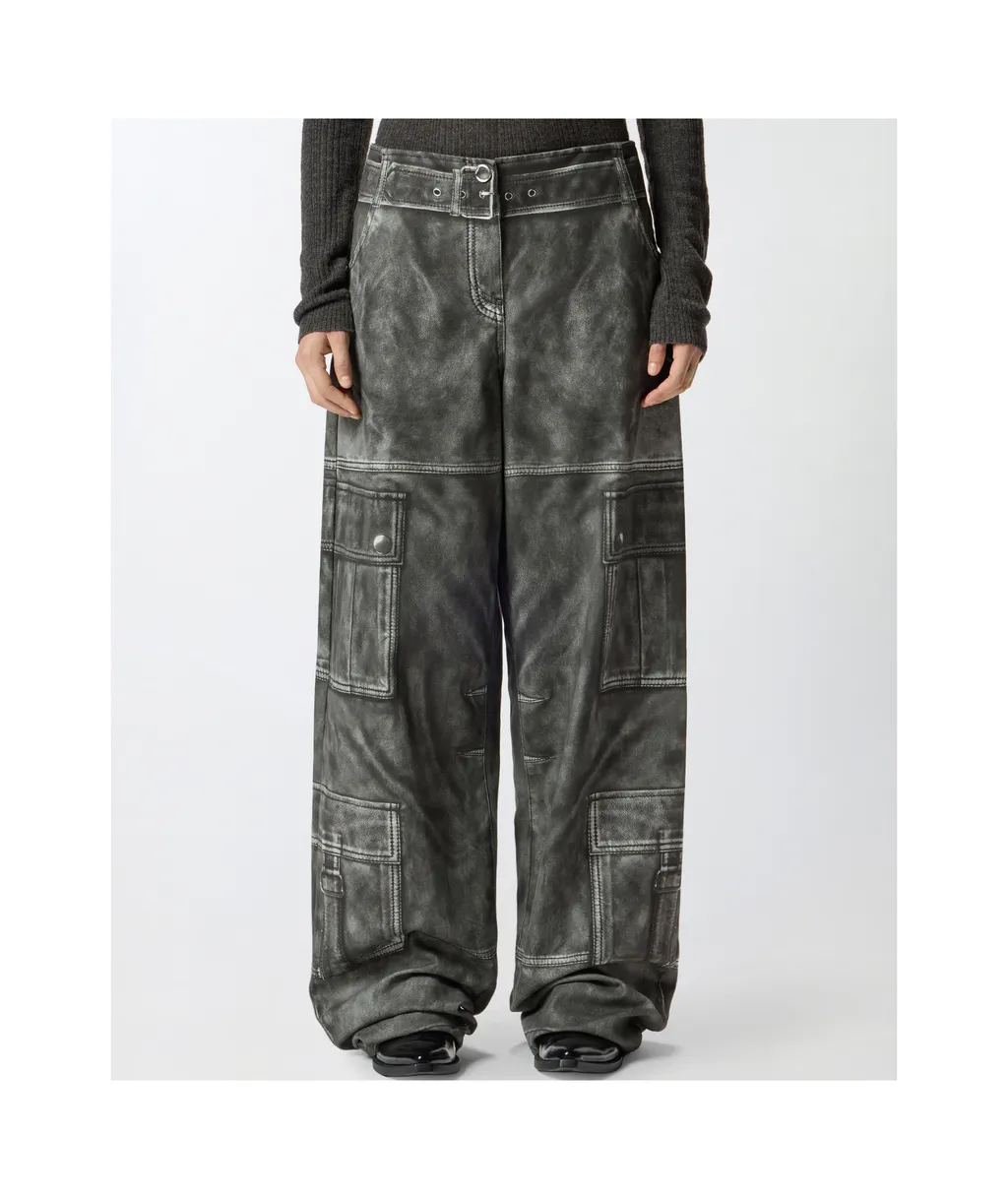 Wide-Leg Trousers With Leather-Effect Print