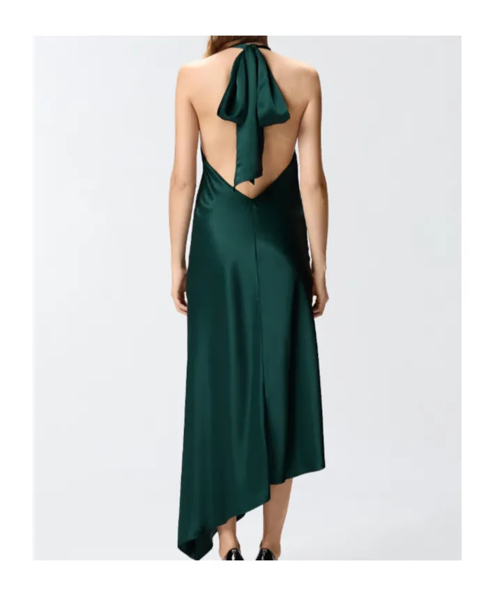 Halterneck Asymmetric Midi Dress