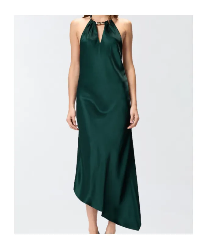 Halterneck Asymmetric Midi Dress