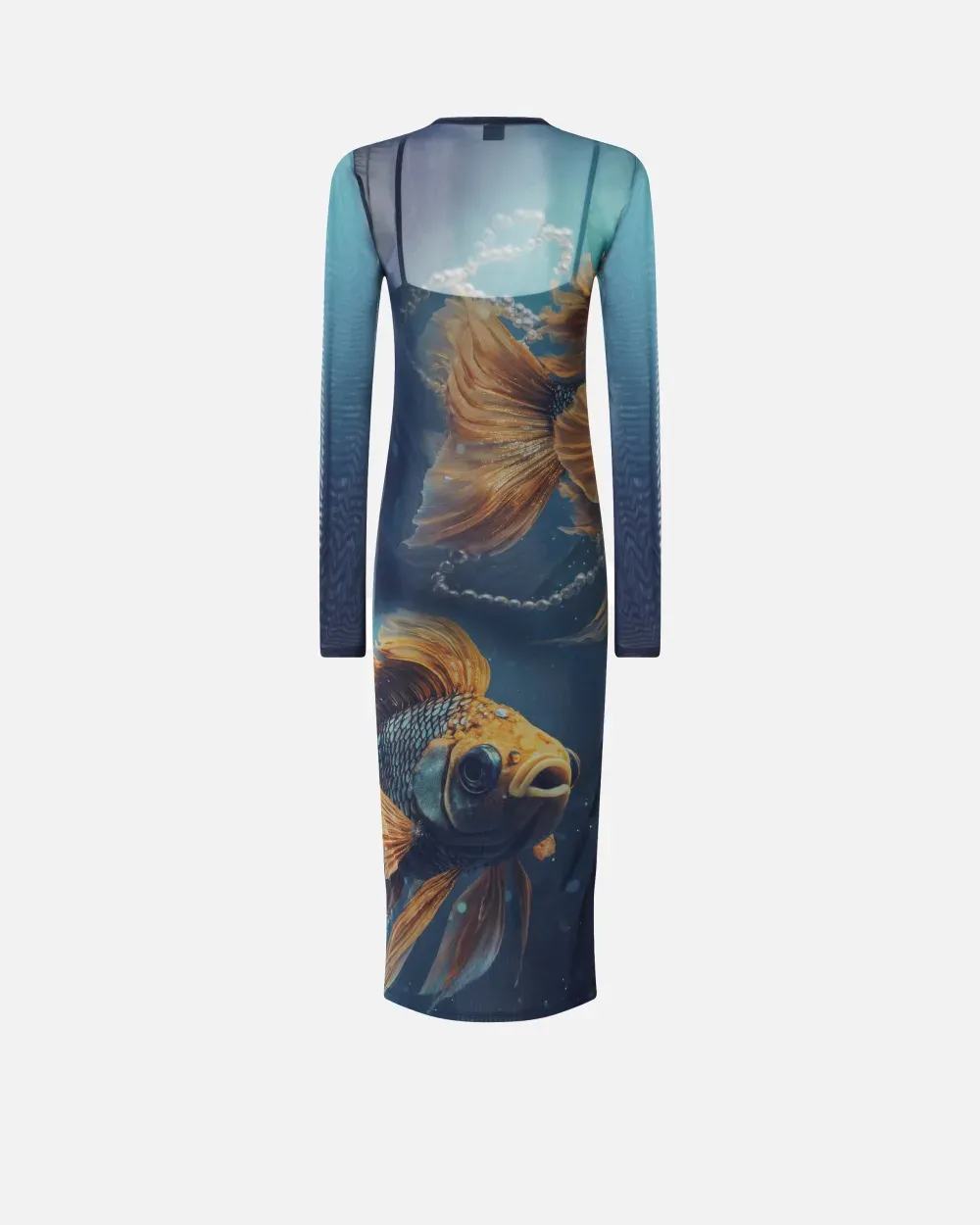 Fish-Print Mesh Midi Dress