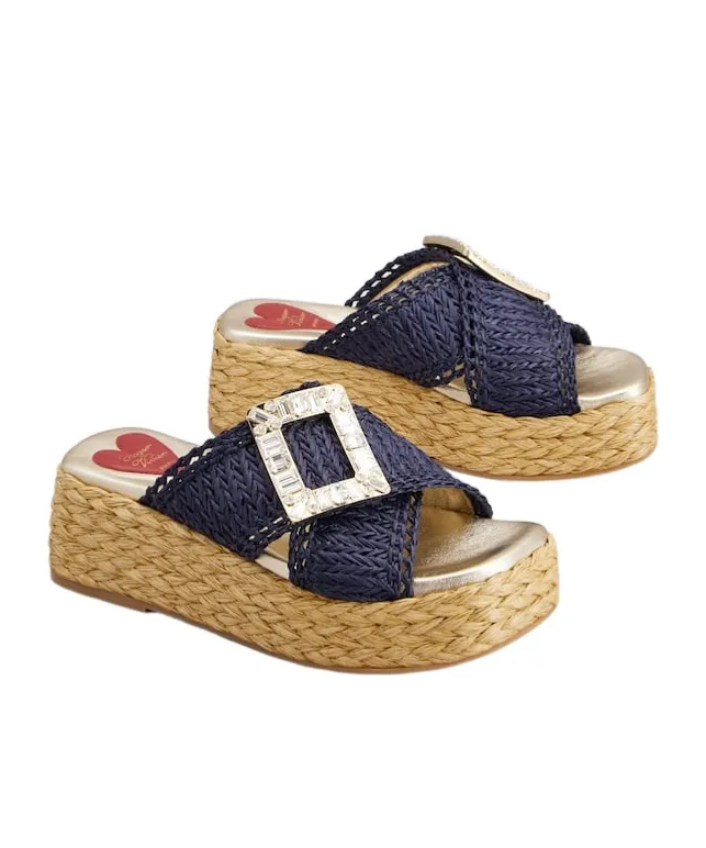 Wedge Mules In Raffia