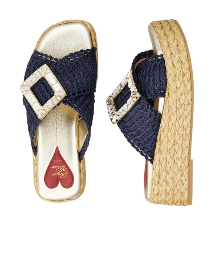 Wedge Mules In Raffia