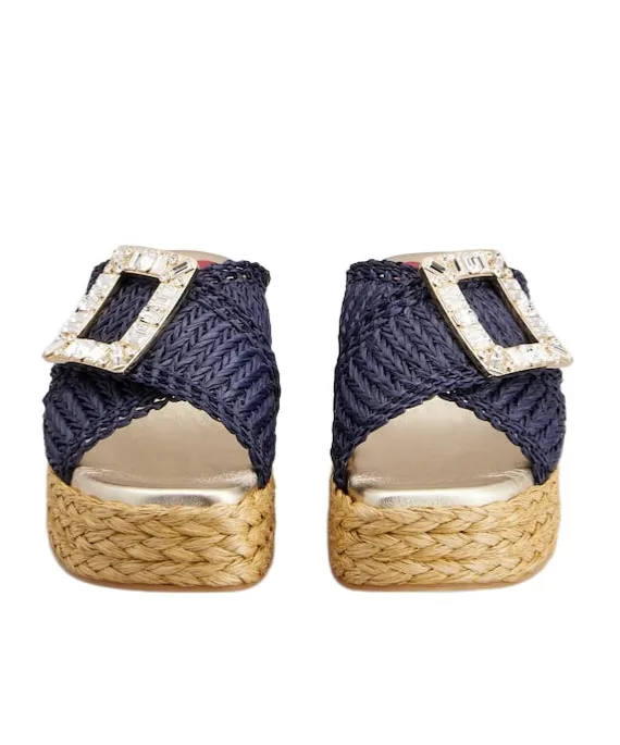 Wedge Mules In Raffia