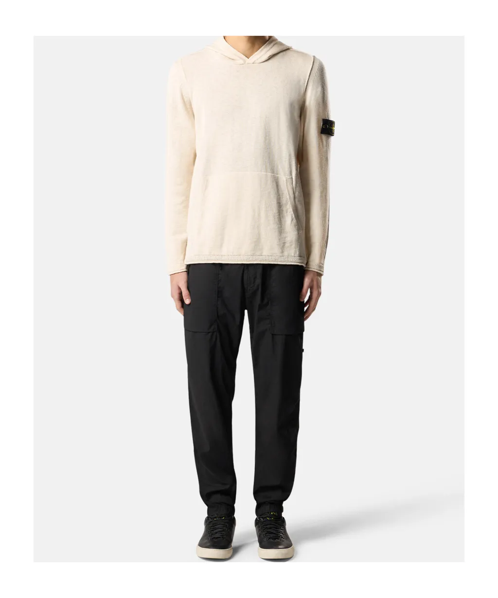 Hooded Jumper With Contrast Bands And Bottom Drawstring