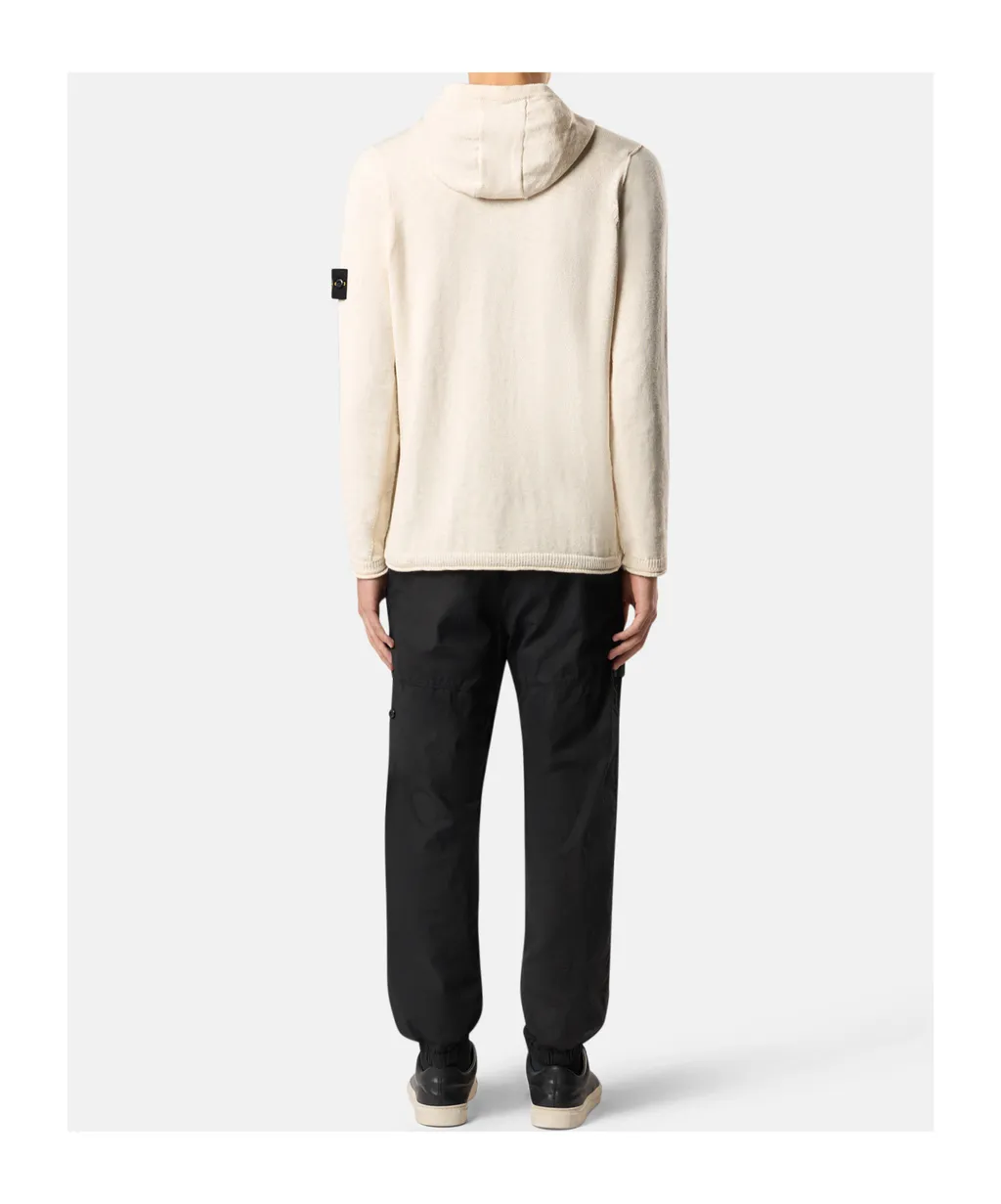 Hooded Jumper With Contrast Bands And Bottom Drawstring