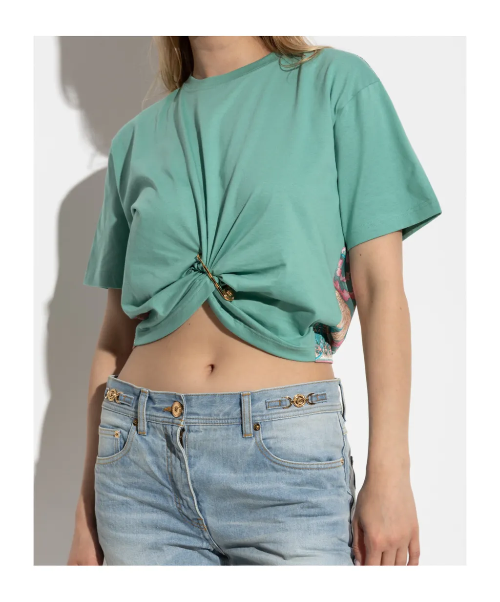 Versace Safety Pin Detailed Crewneck T-Shirt