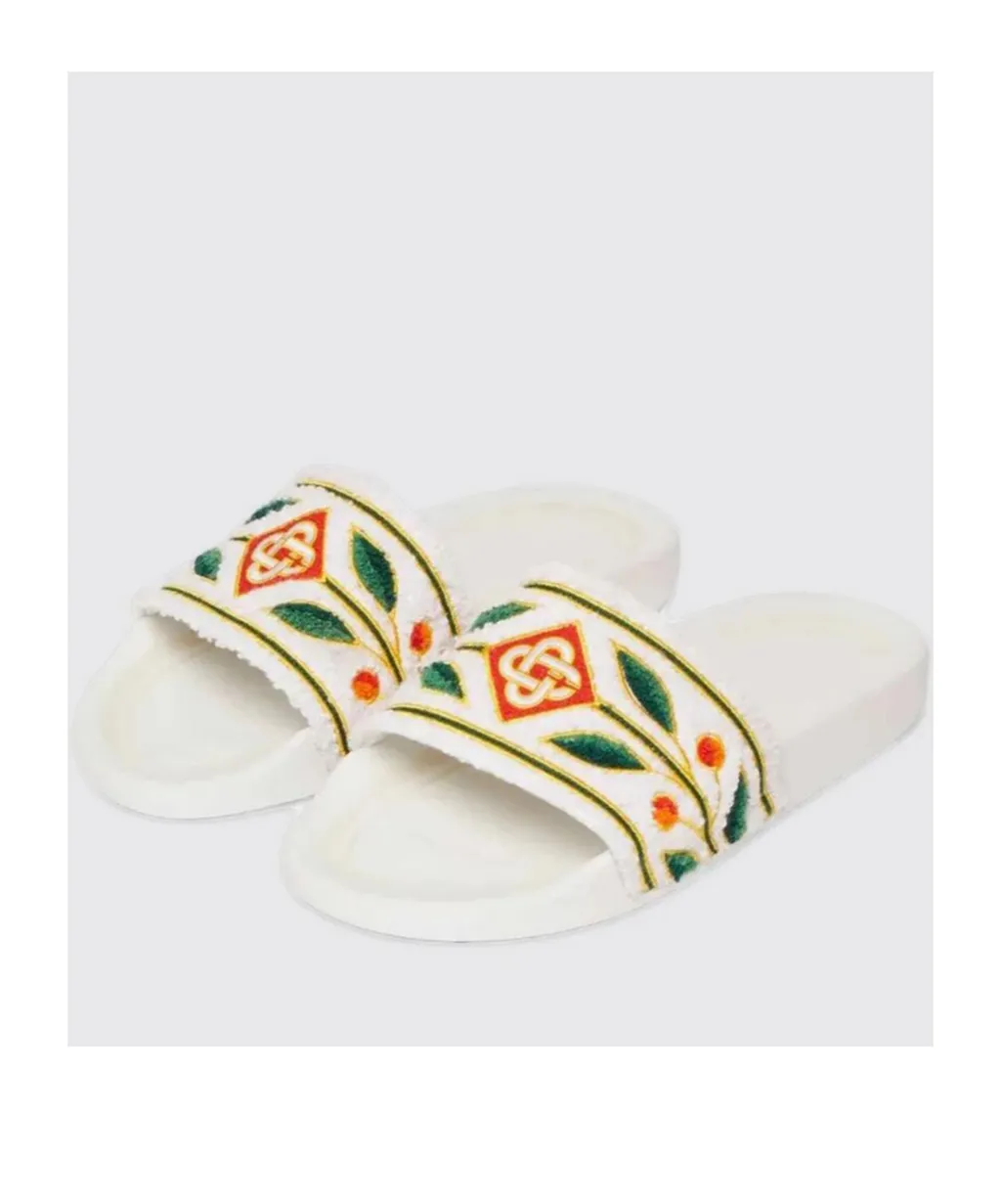 Casablanca Logo Detailed Terry Slides