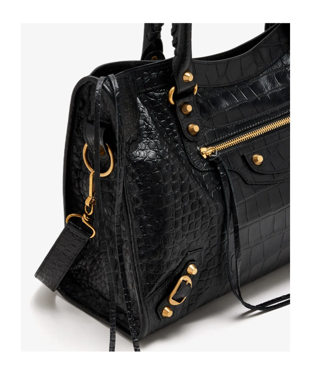 Medium Le City Crocodile-Embossed Top-Handle Tote Bag
