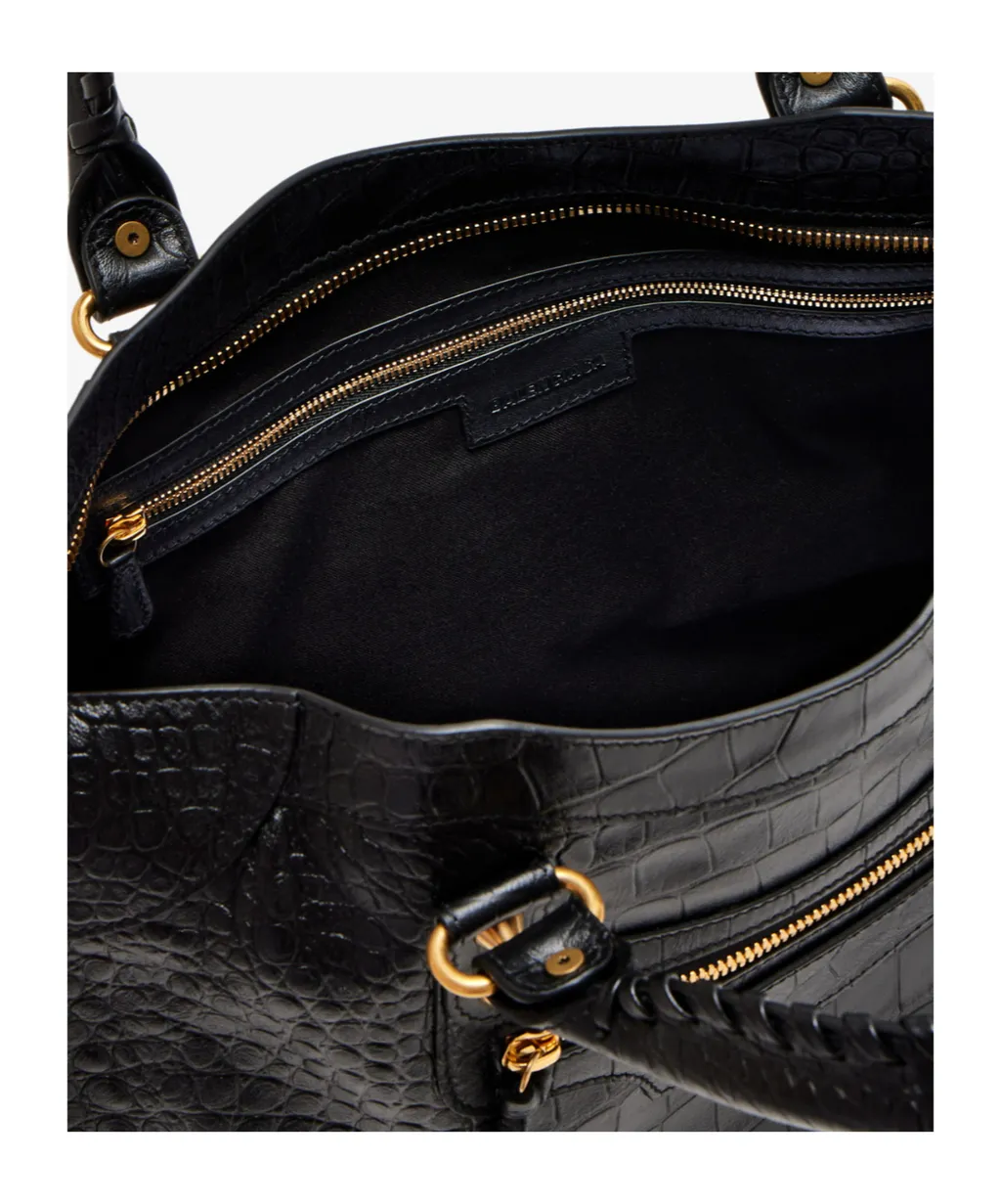 Medium Le City Crocodile-Embossed Top-Handle Tote Bag