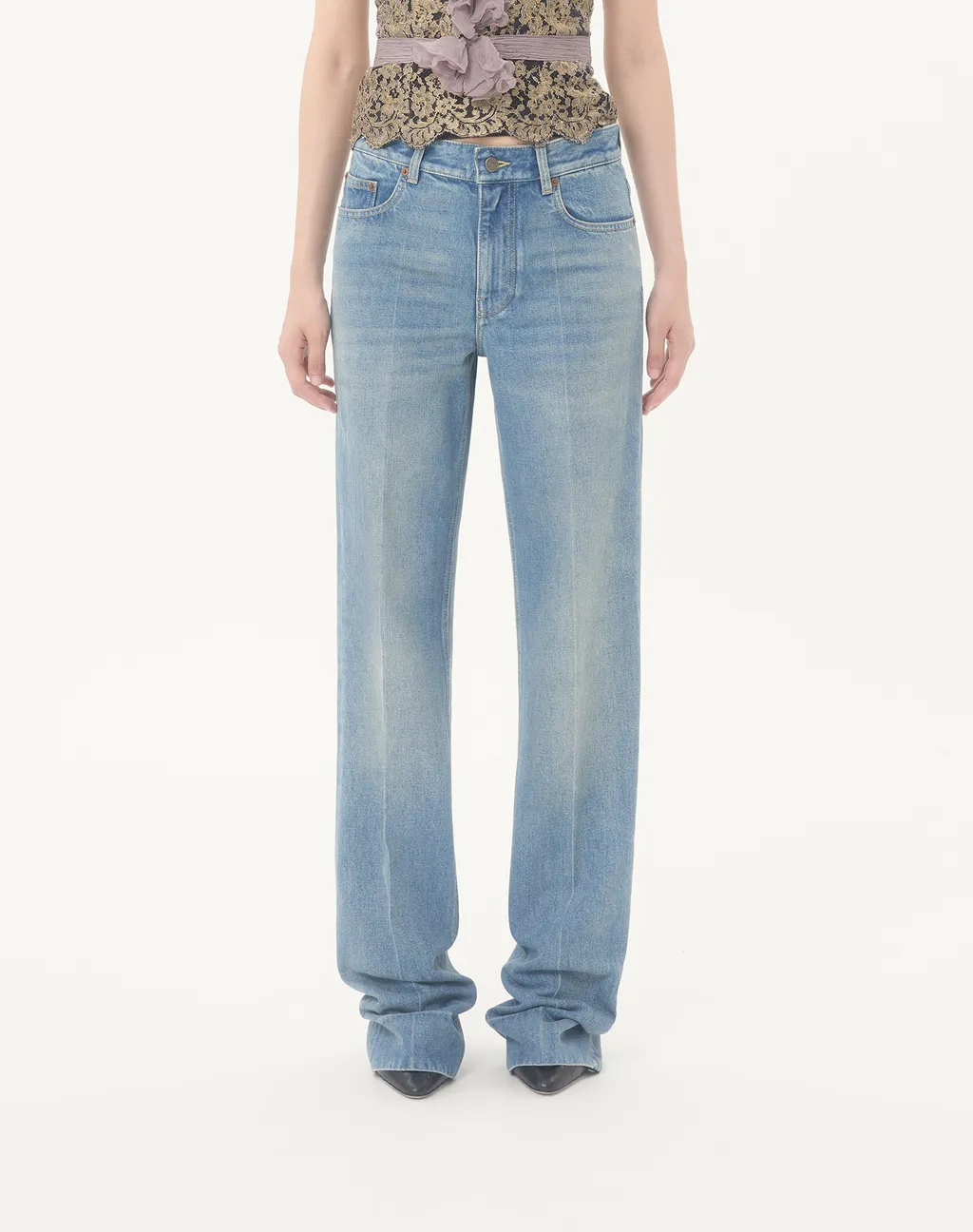 Valentino Logo Patch Straight Leg Jeans