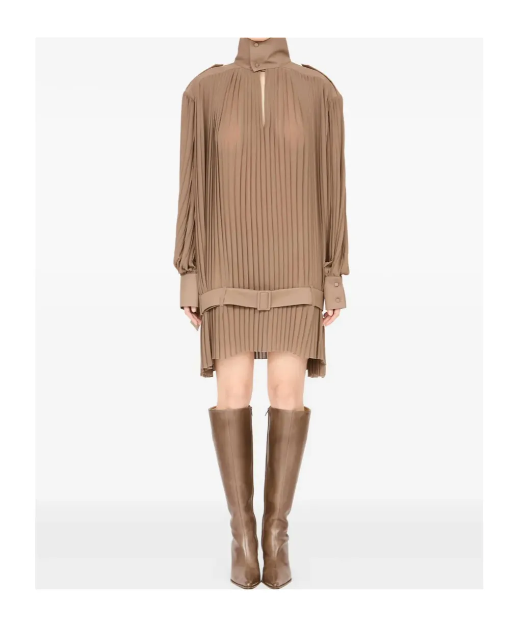 Mm6 Maison Margiela High-Neck Pleated Mini Dress