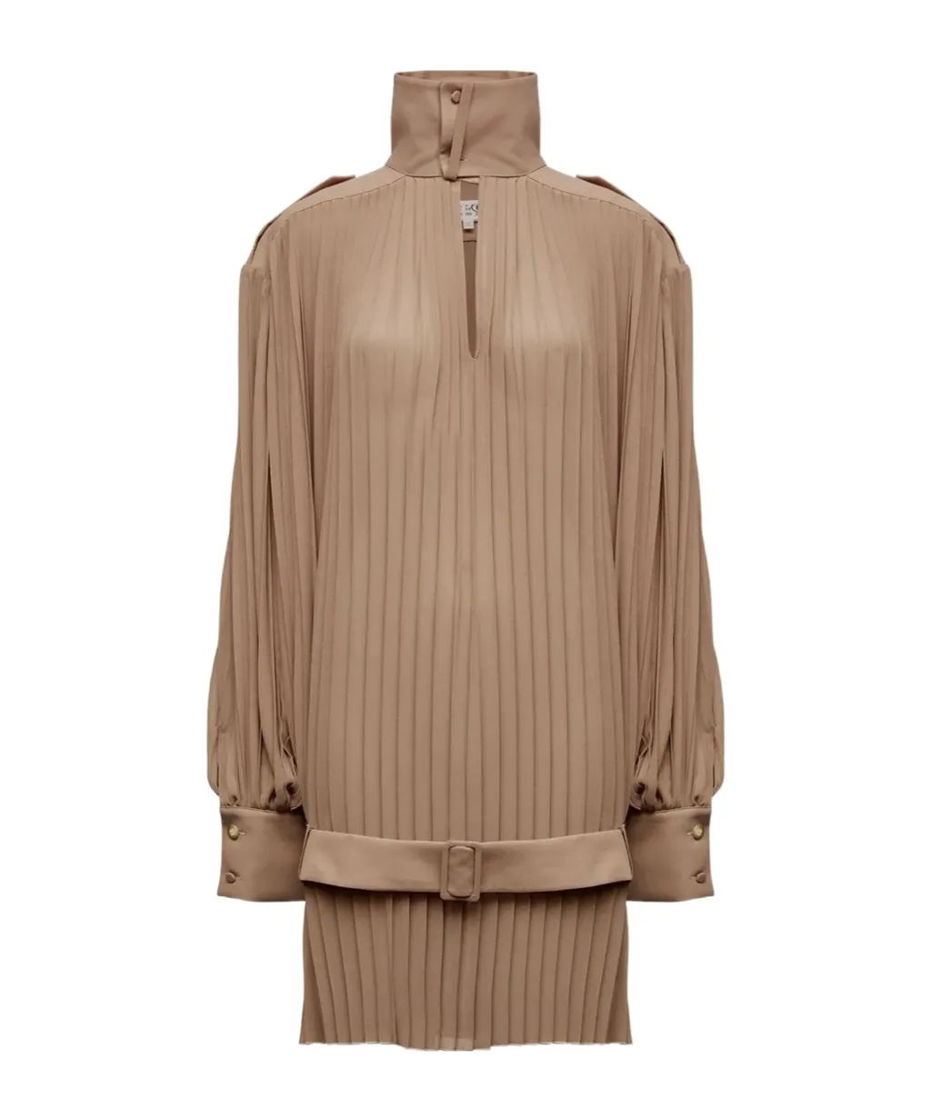 Mm6 Maison Margiela High-Neck Pleated Mini Dress