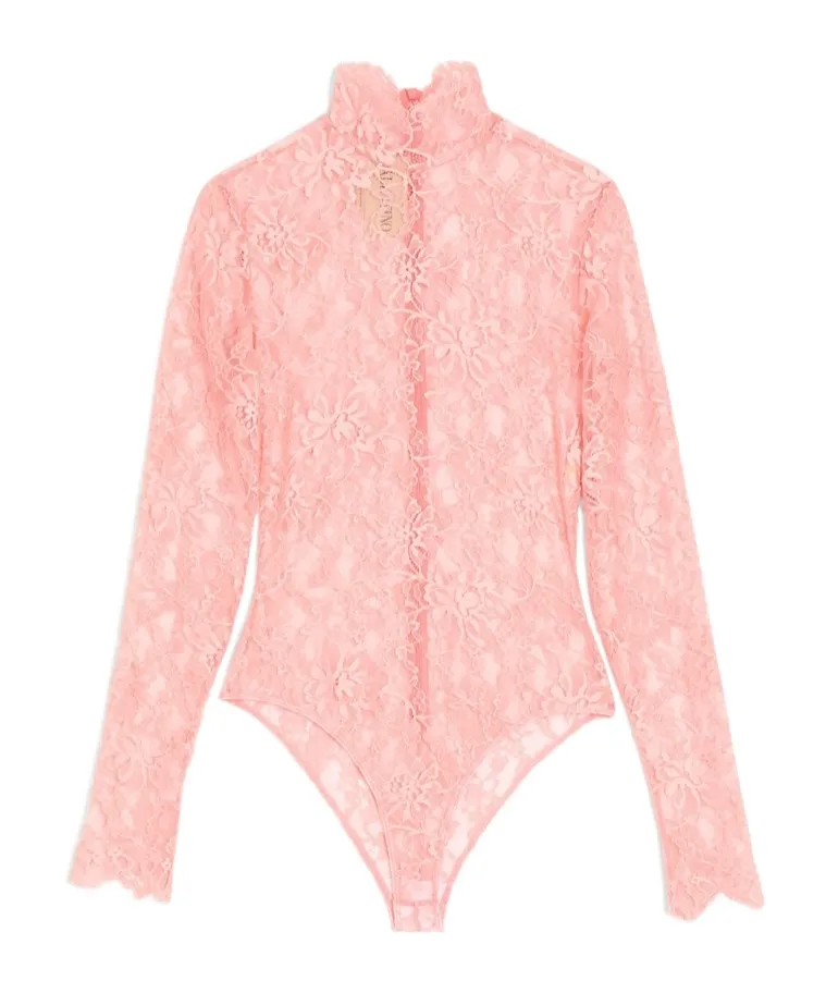 Valentino Lace Detailed Mock Neck Bodysuit