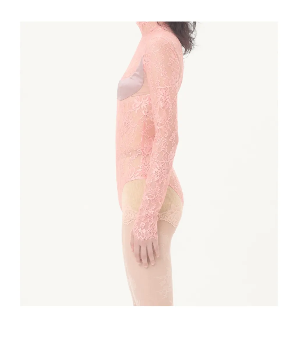 Valentino Lace Detailed Mock Neck Bodysuit