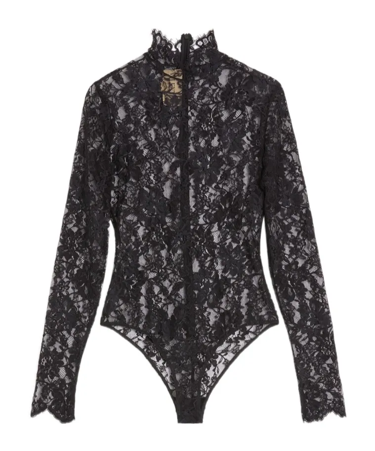 Valentino Lace Detailed Mock Neck Bodysuit