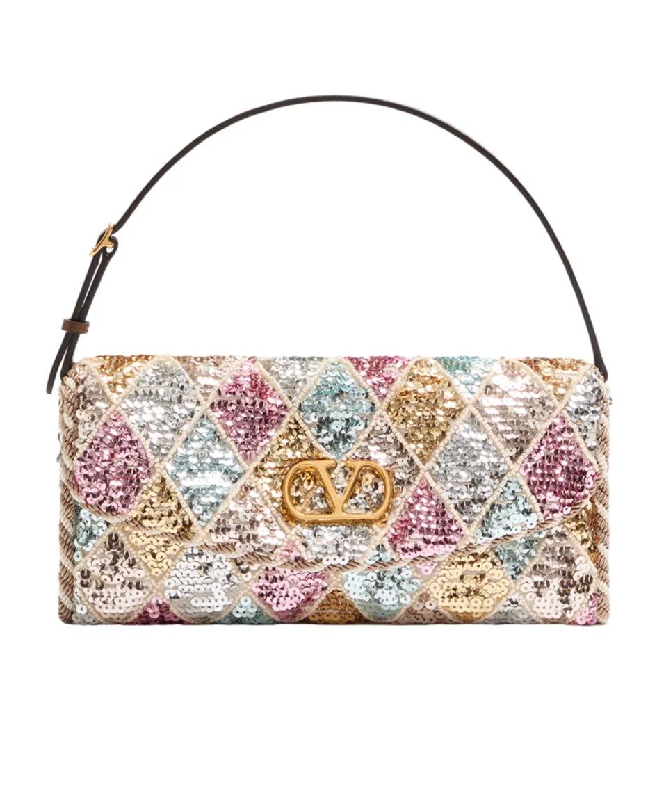 Valentino Vain Soft Embellished Foldover Top Small Shoulder Bag