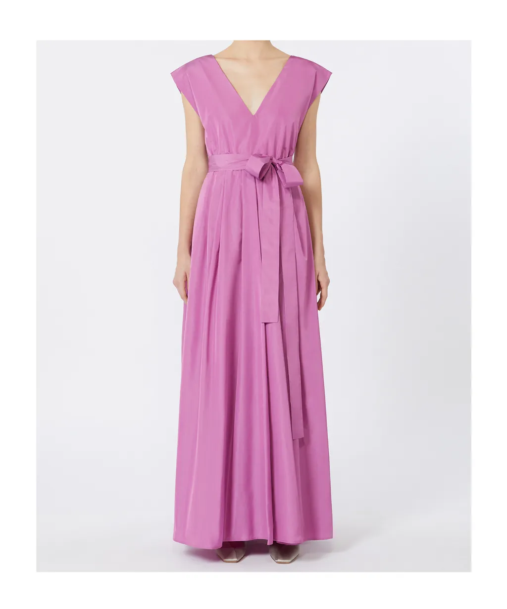 Long Taffeta Dress With Belt