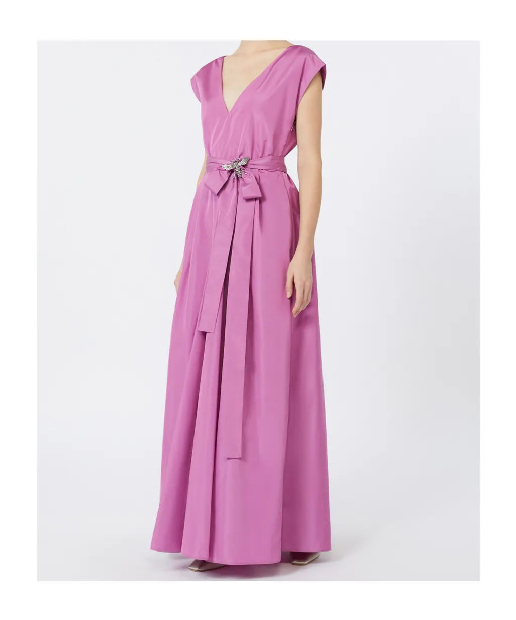 Long Taffeta Dress With Belt