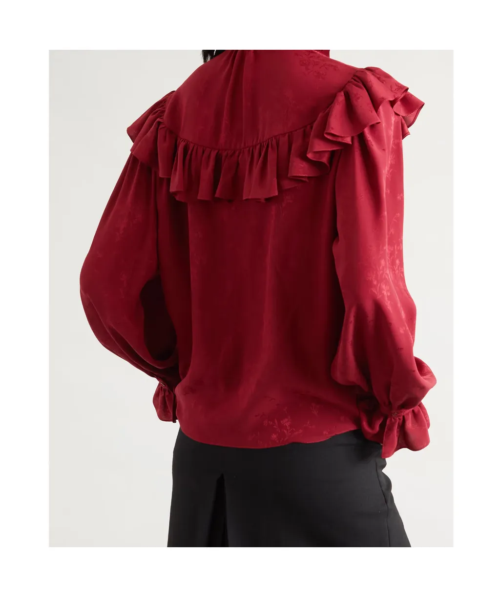 Stand-Collar Ruffled Blouse