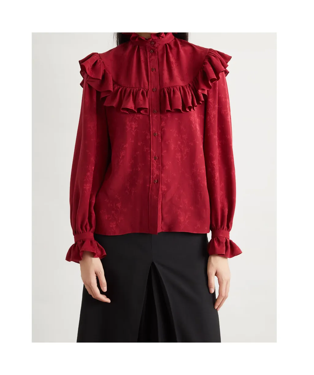Stand-Collar Ruffled Blouse