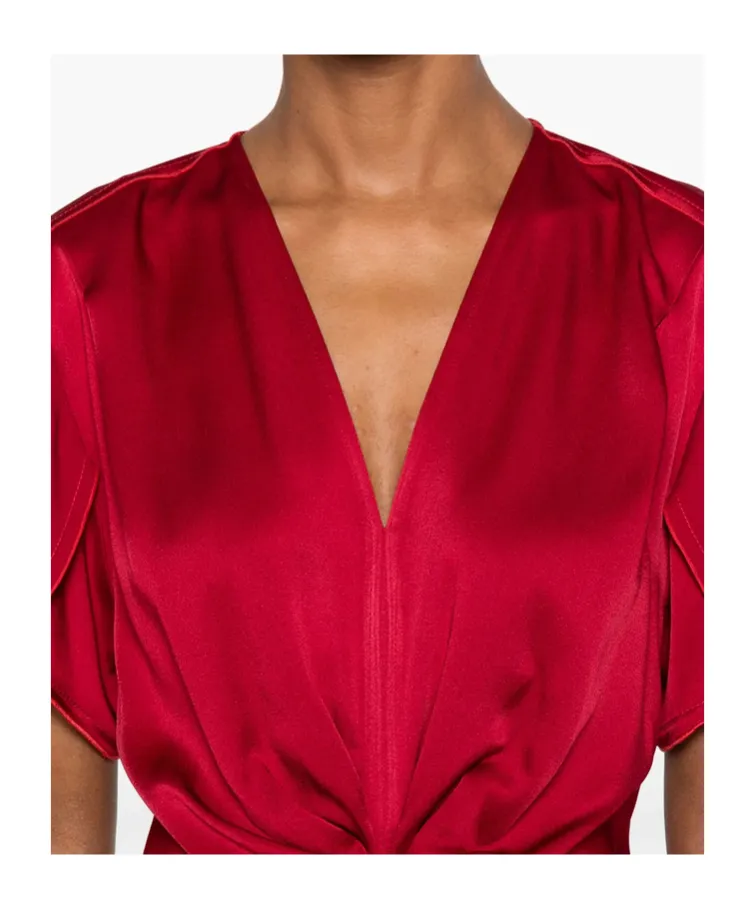 Victoria Beckham V-Neck Gathered-Detail Midi Dress